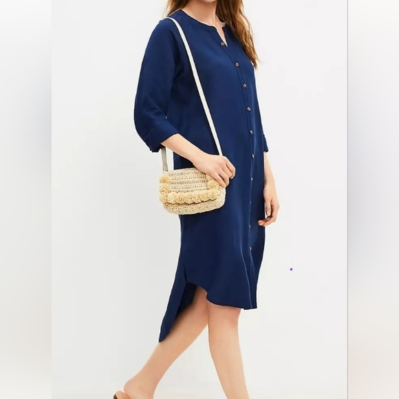 LOFT Blue Hi-lo Size Large Linen Blend Dress - Picture 7 of 7